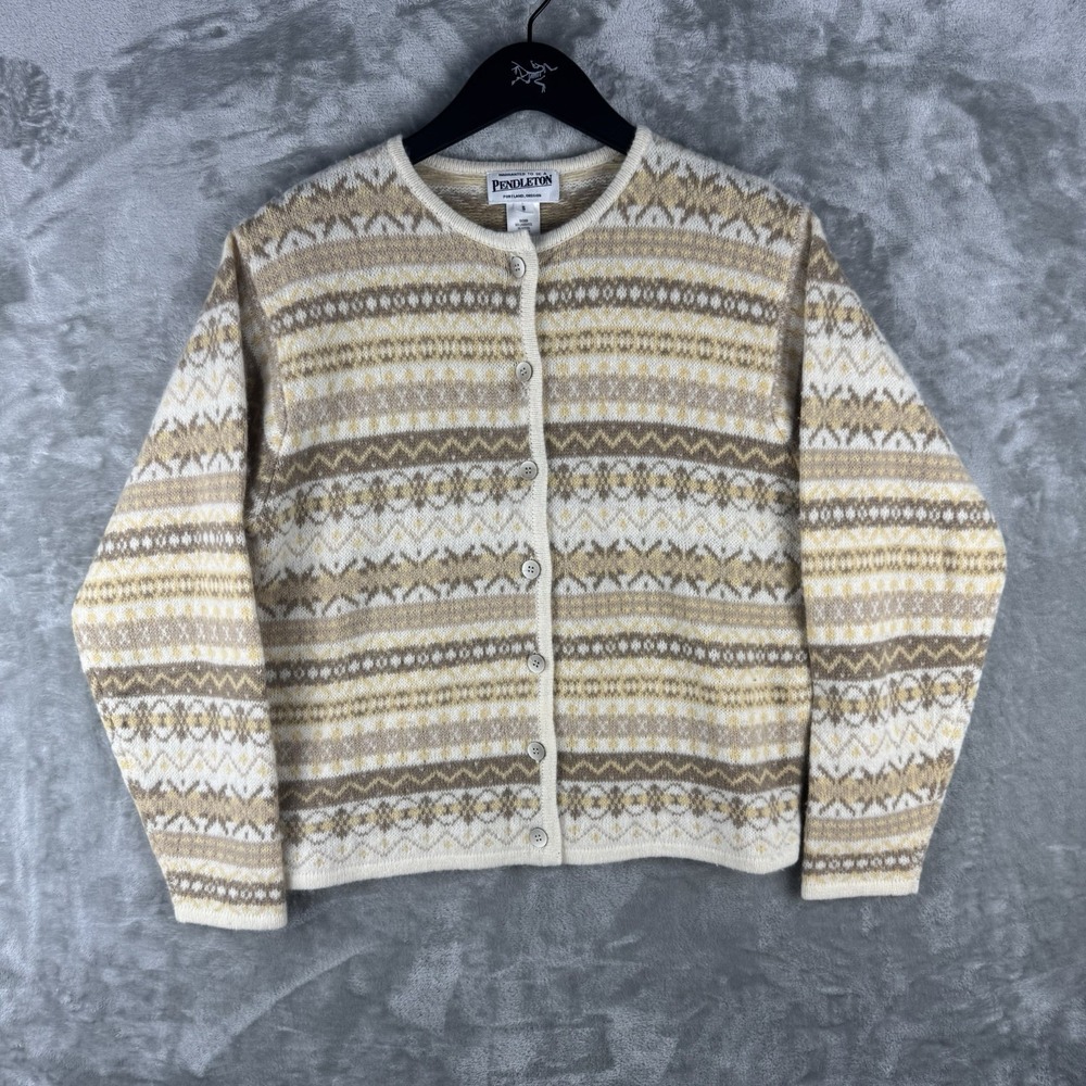 Vintage Pendleton Fair Isle Lambswool Angora Sweater Cardigan Women's Small